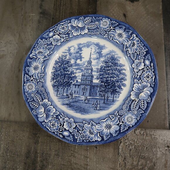 Staffordshire England Liberty Blue Ironstone Colonial Scene Blue & White Plate - Picture 2 of 7